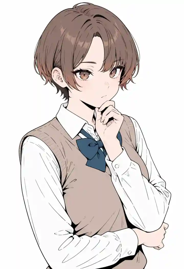 顎に手を添える（hand on own chin）